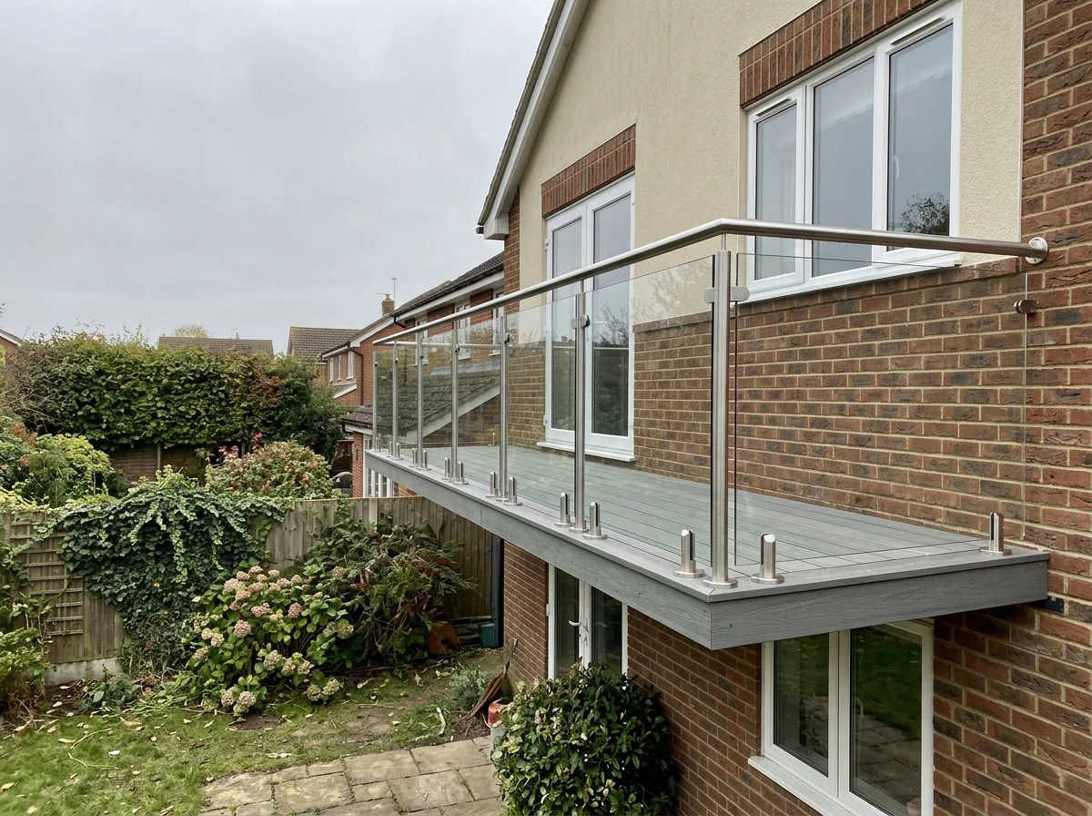 Glass balcony balustrade on a Chelmsford rear extension terrace